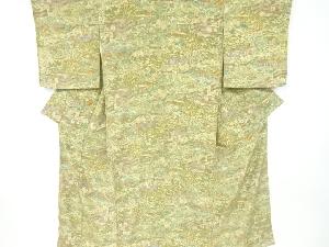 家屋に草花模様小紋着物